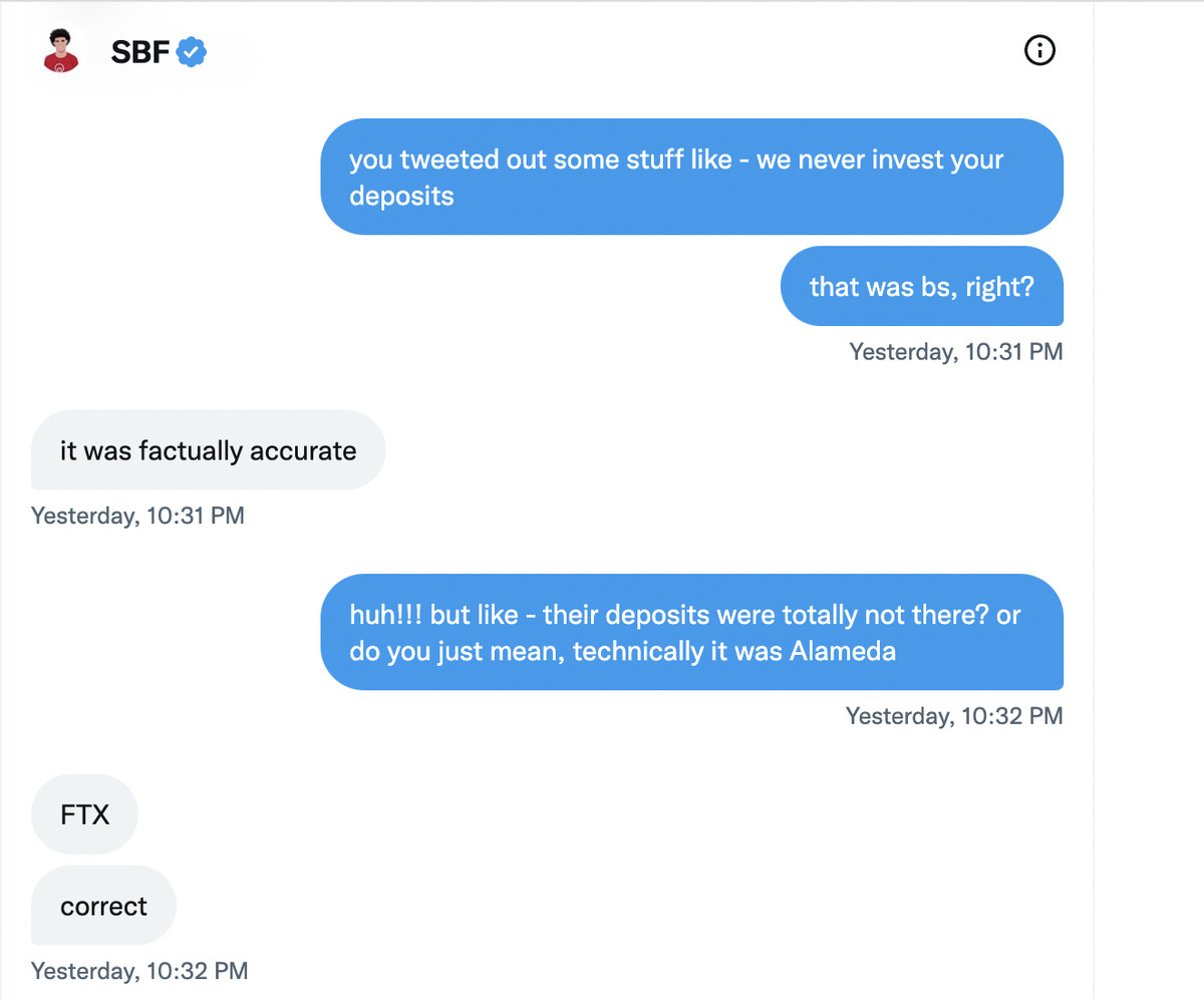 SBF推特私信：后悔宣布FTX破产，未挪用客户存款